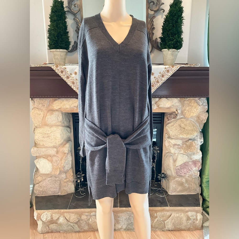 ALL SAINTS Gray Tricot V-Neck Sweater Dress S